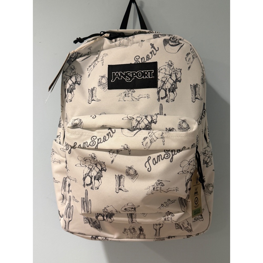 JanSport SuperBreak Plus Western Cowboy Print Backpack Cream Black 15in Laptop